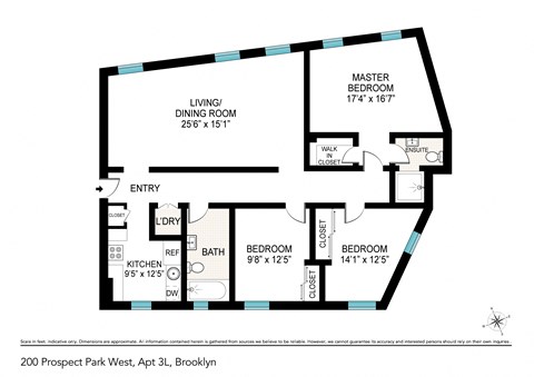 Floor plan for 3 beds, 2 baths, 1300 sqft